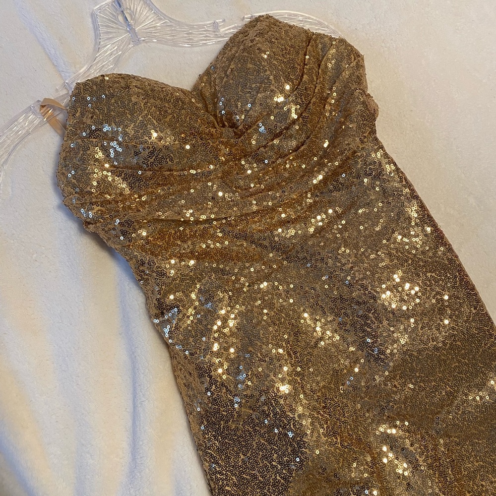 Gold sequined maxi dress with slit